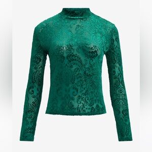 Express Green Lace Long Sleeve Top